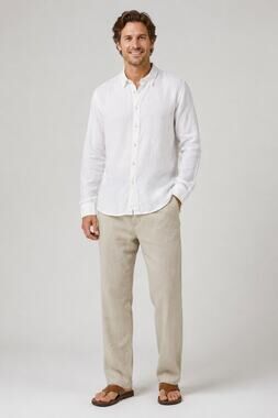 Flax Mens Linen Long Sleeve Button Front Collared Shirt Size Small White New
